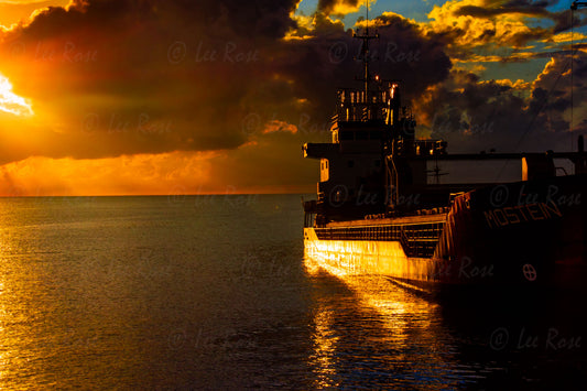 Freighter at Anchor Sunset - George town, Cayman Islands